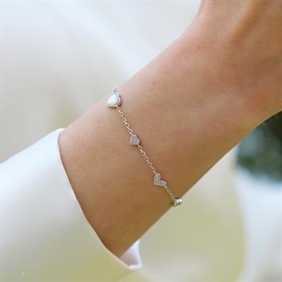 Kalp Sedef Taşlı Gümüş Bileklik