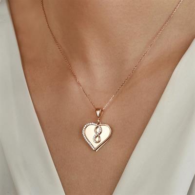 Kalp Sonsuzluk Rose Gold Kaplama Gümüş Kolye