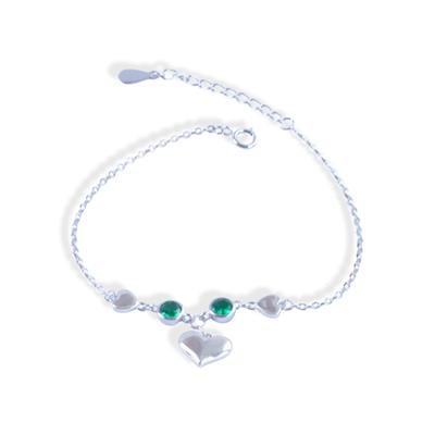 Kalp Yeşil Zirkon Taşlı Gümüş Bileklik