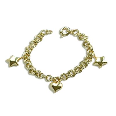 Kalp Yıldızlı Hallow Gold Gümüş Bileklik