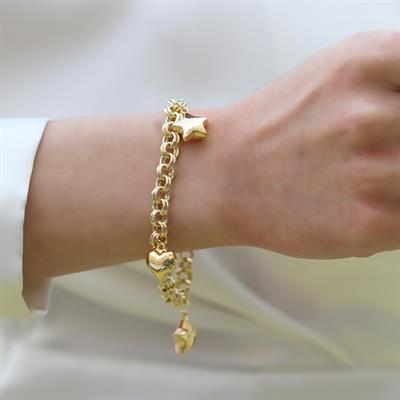 Kalp Yıldızlı Hallow Gold Gümüş Bileklik