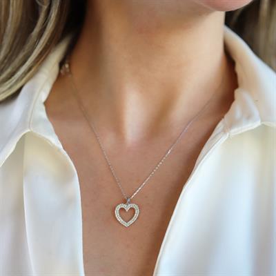 Kalp Zirkon Taşlı Gümüş Kolye