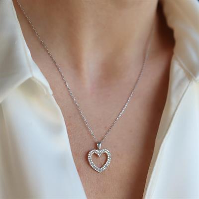 Kalp Zirkon Taşlı Gümüş Kolye