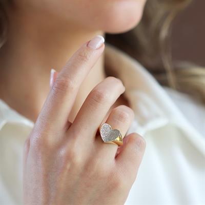 Kalpli Taşlı Ayarlanabilir Gold Gümüş Yüzük