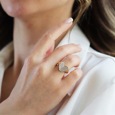 Kalpli Taşlı Ayarlanabilir Gold Gümüş Yüzük