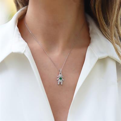 Kalpli Yeşil Zirkon Taşlı Silüet Gümüş Kolye