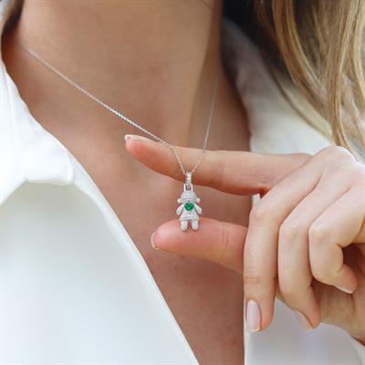 Kalpli Yeşil Zirkon Taşlı Silüet Gümüş Kolye