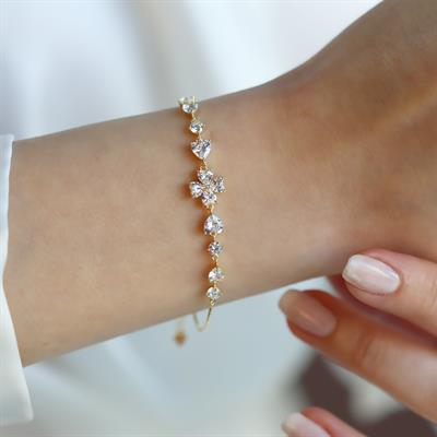 Kalpli Zirkon Taşlı Gold Gümüş Bileklik