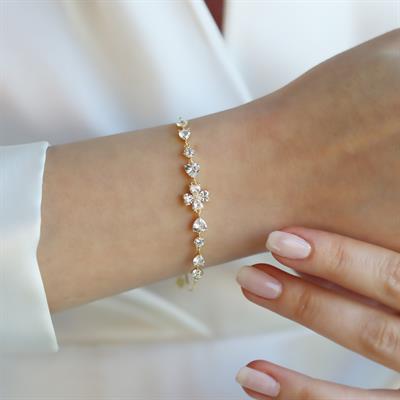 Kalpli Zirkon Taşlı Gold Gümüş Bileklik