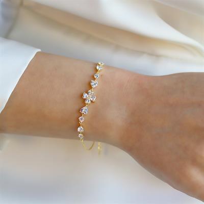 Kalpli Zirkon Taşlı Gold Gümüş Bileklik