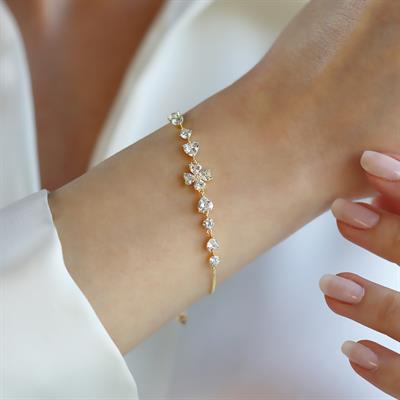 Kalpli Zirkon Taşlı Gold Gümüş Bileklik