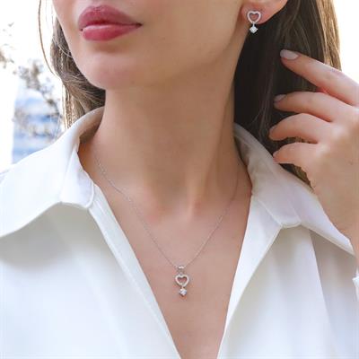 Kalpli Zirkon Taşlı Gümüş Set