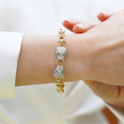 Kaplan Başlı Hallow Gold Gümüş Bileklik