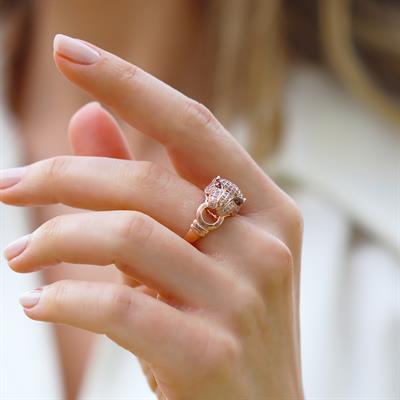 Kaplan Başlı Rose Gold Gümüş Yüzük
