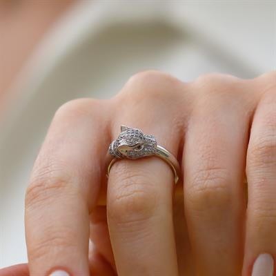 Kaplan Başlı Zirkon Taşlı Gümüş Yüzük