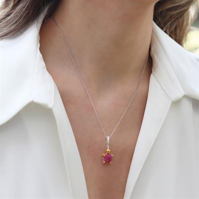 Kaplumbağa Doğaltaşlı Charm Gümüş Kolye