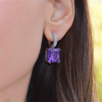 Kare Ametist Taşlı Gümüş Küpe