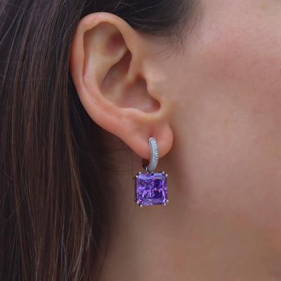 Kare Ametist Taşlı Gümüş Küpe