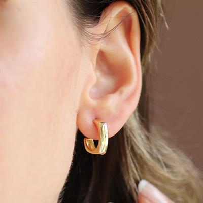 Kare Oval Gold Kaplama Gümüş Küpe