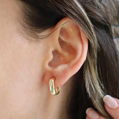 Kare Oval Gold Kaplama Gümüş Küpe