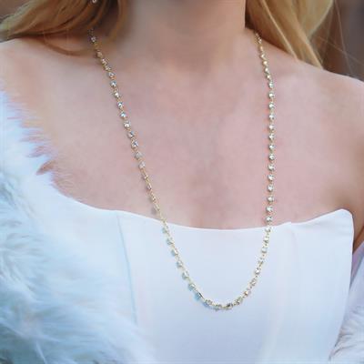 Kare Taş Sıralı Gold Kaplama Gümüş Kolye