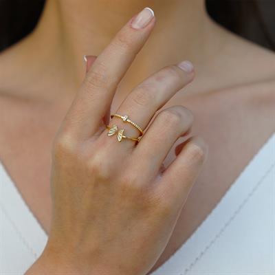 Kelebek İkili Gold Gümüş Yüzük