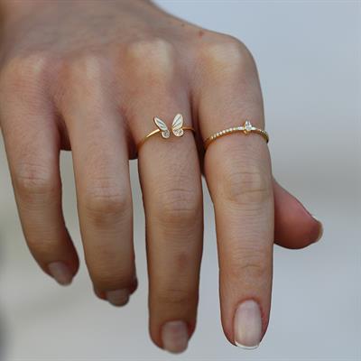 Kelebek İkili Gold Gümüş Yüzük