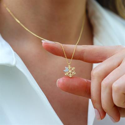 Kelebek Kar Tanesi Gold Gümüş Kolye