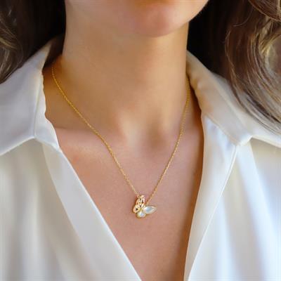 Kelebek Sedefli Gold Gümüş Kolye