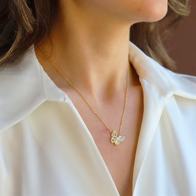 Kelebek Sedefli Gold Gümüş Kolye