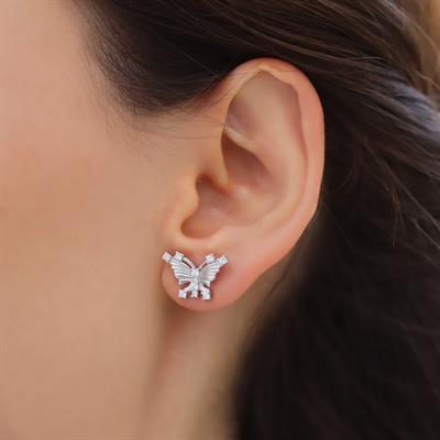 Kelebek Taşlı Gümüş Küpe