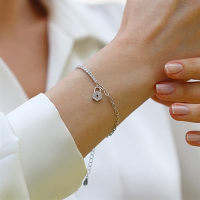 Kilit Yarı Su Yolu Gümüş Bileklik