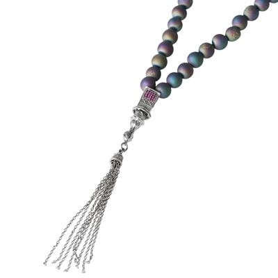 Kız Kulesi Gümüş Püsküllü Volkanik Kalsedon Taşlı Tesbih