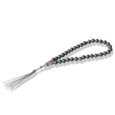 Kız Kulesi Gümüş Püsküllü Volkanik Kalsedon Taşlı Tesbih