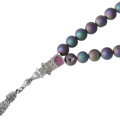 Kız Kulesi Gümüş Püsküllü Volkanik Kalsedon Taşlı Tesbih