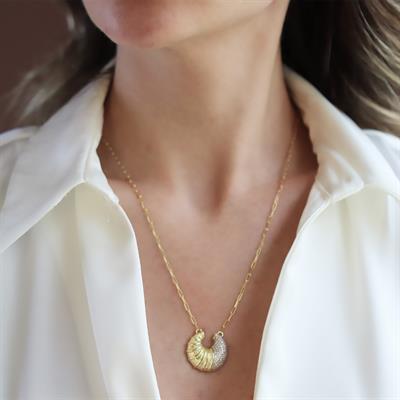 Kruvasan Gold Zirkon Taşlı Gümüş Kolye