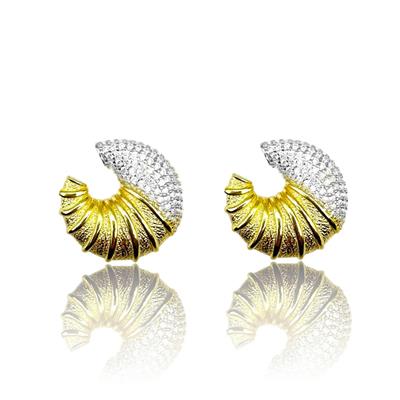 Kruvasan Zirkon Taşlı Gold Gümüş Küpe