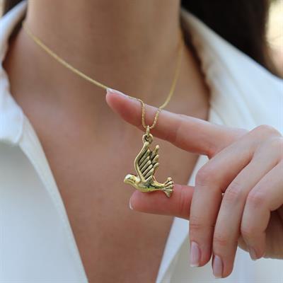 Kuş Bombeli Gold Gümüş Kolye