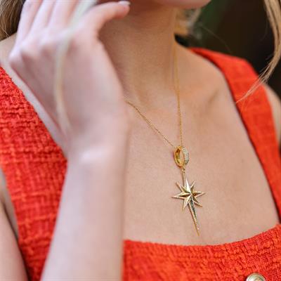 Kutup Yıldızı Kilit Charm Gold Gümüş Kolye