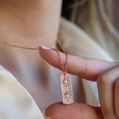 Kutup Yıldızı Rose Gold Asansörlü Gümüş Kolye
