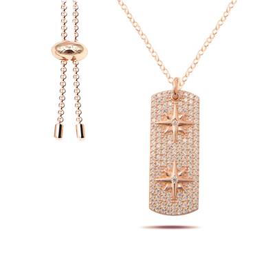 Kutup Yıldızı Rose Gold Asansörlü Gümüş Kolye