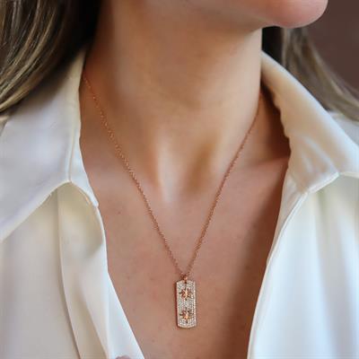 Kutup Yıldızı Rose Gold Asansörlü Gümüş Kolye