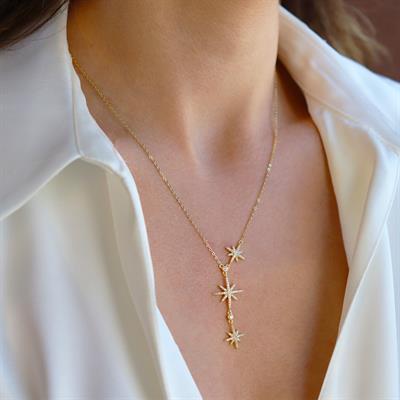 Kutup Yıldızı Zirkon Taşlı Gold Gümüş Kolye