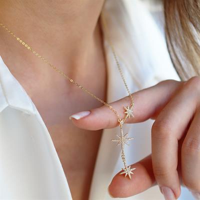 Kutup Yıldızı Zirkon Taşlı Gold Gümüş Kolye