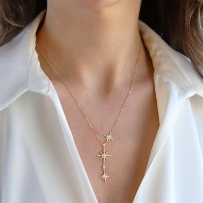 Kutup Yıldızı Zirkon Taşlı Gold Gümüş Kolye