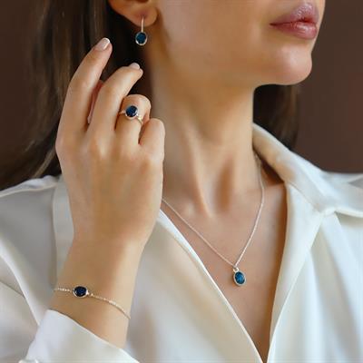 Labradorit Doğaltaş Gümüş Set 