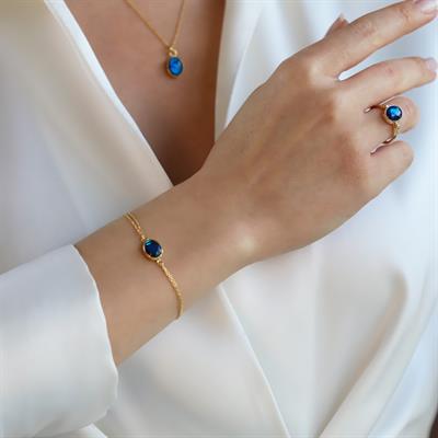 Labradorit Gold Kaplama Doğaltaş Gümüş Set 