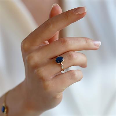 Labradorit Gold Kaplama Doğaltaş Gümüş Set 