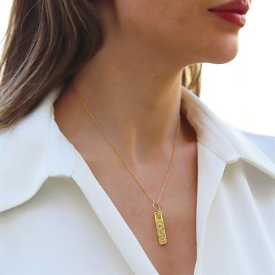 Love Taşlı Plaka Gold Gümüş Kolye