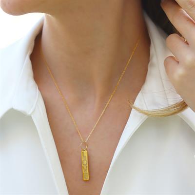 Love Taşlı Plaka Gold Gümüş Kolye